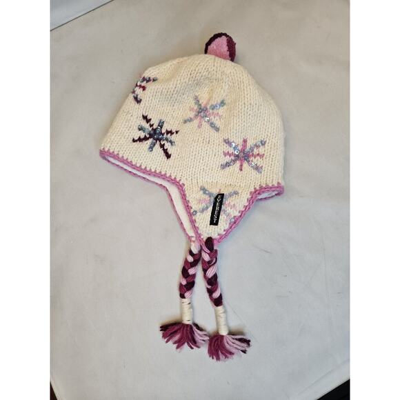 Everest Designs Wool Girls Hat Lined Tassel Cap Made in Nepal Ski Cap Snowflakes - Picture 6 of 16